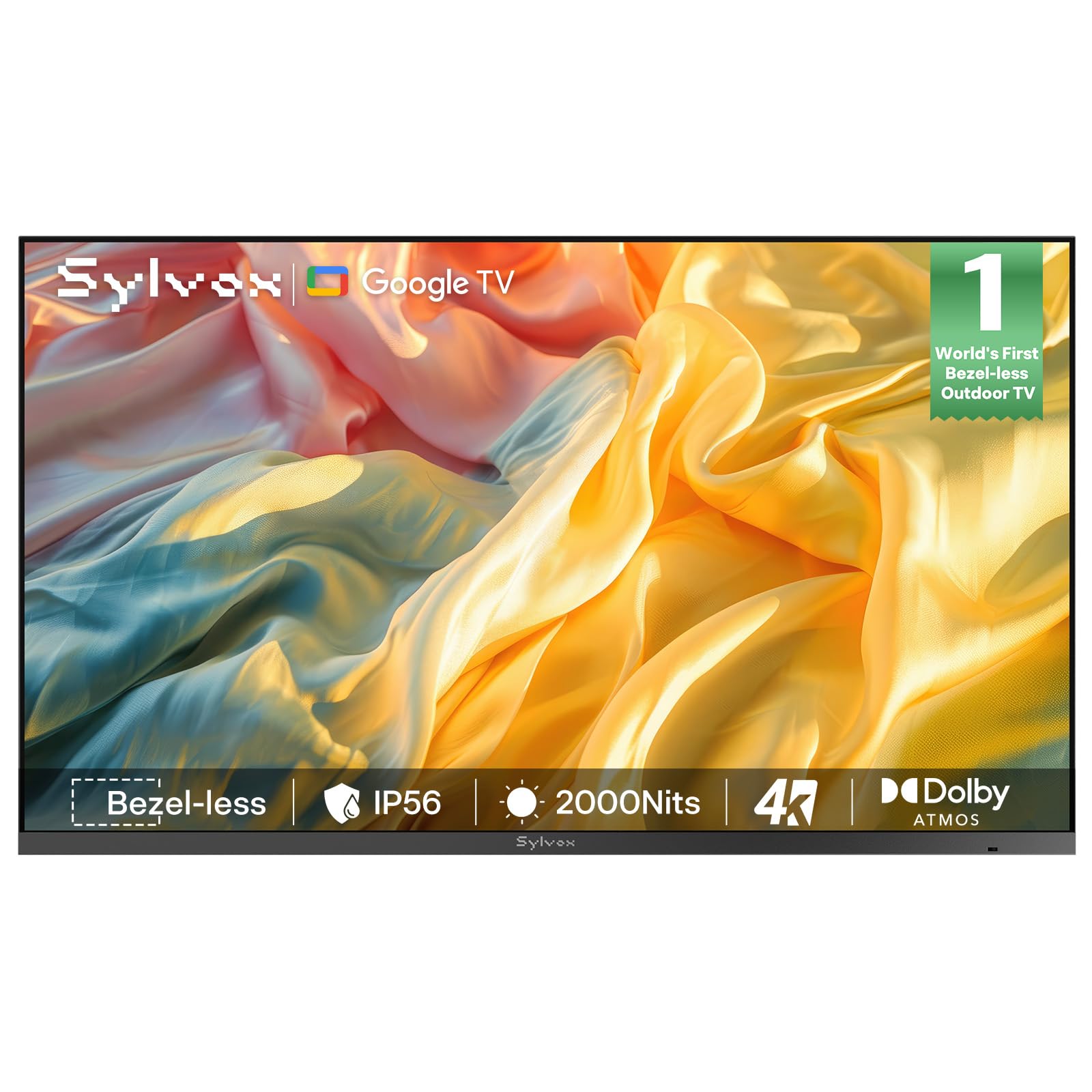 SYLVOX Outdoor TV, 43 inch Full Sun TV 2000 nits, Ultra-Narrow Bezel | 4K Smart Google Television, IP56 Waterproof, Support Dolby Vision Atmos, for Poolside, Yard, Business (Frameless Pro /2026)