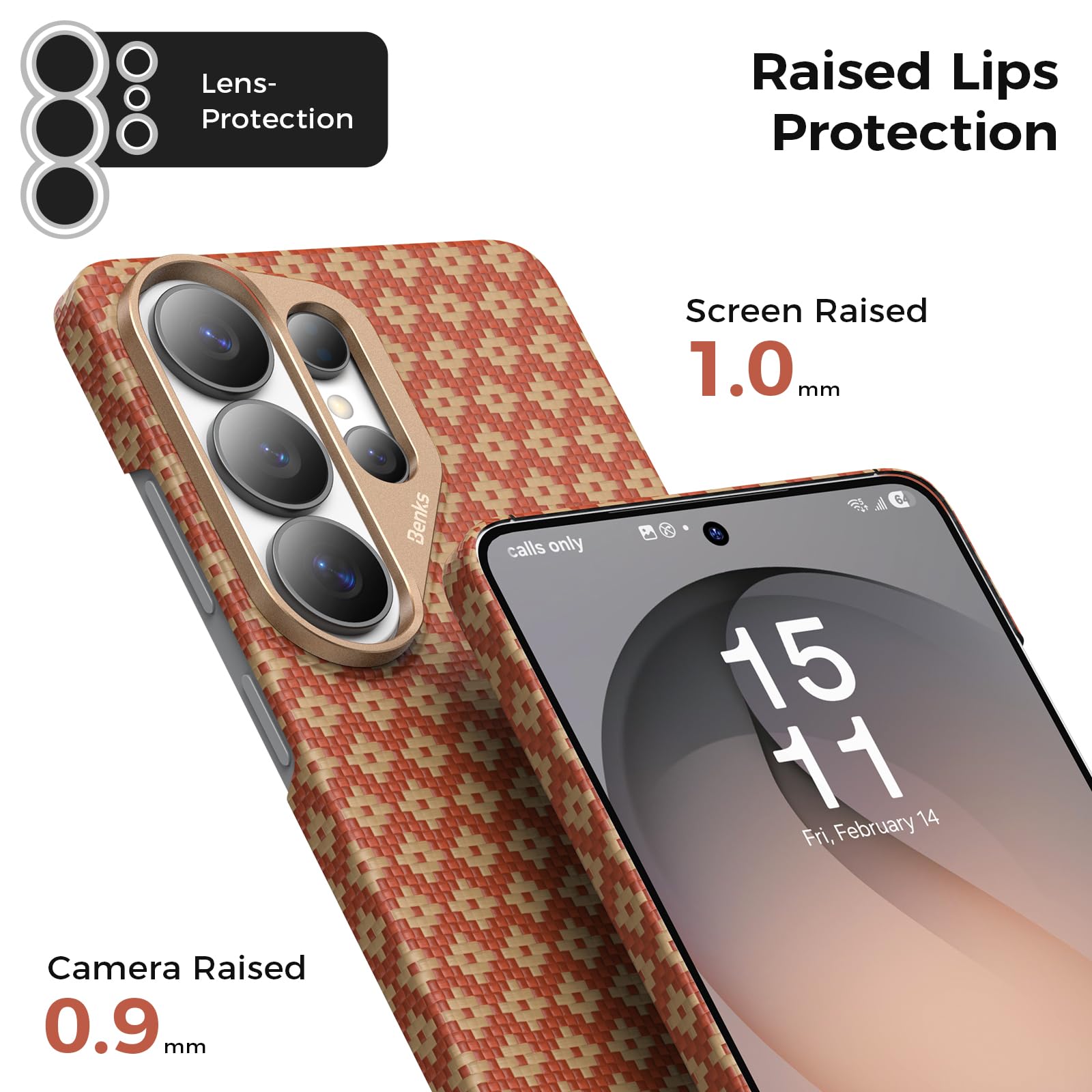 BENKS Etui do Samsung Galaxy S26 Ultra – Kevlar® Case kompatybilne z MagSafe, ultracienkie i lekkie, tkane włókno aramidowe z aluminiową ochroną aparatu, ArmorGrid Air Fortune pomarańczowe