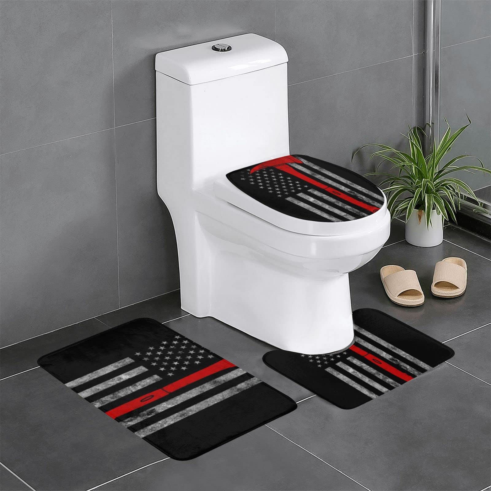 Tapis de salle de bain hache de pompier pour éviter les glissades - Lot 3 pièces complet WC