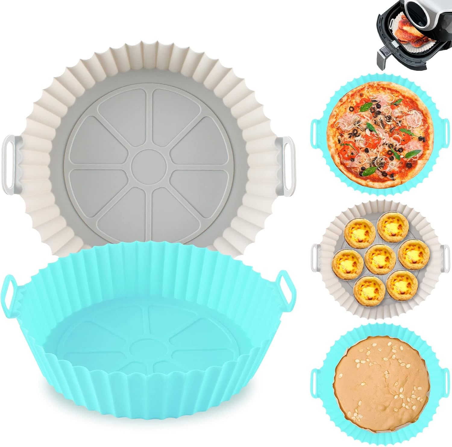 2 Pack Air Fryer Silicone Liners, Reusable Silicone Bowl Basket Fit Air Fryer, Replacement of Flammable Parchment Paper, Baking Tray Oven Accessories Fryer Basket Air Fryer Oven Accessories-picture-27