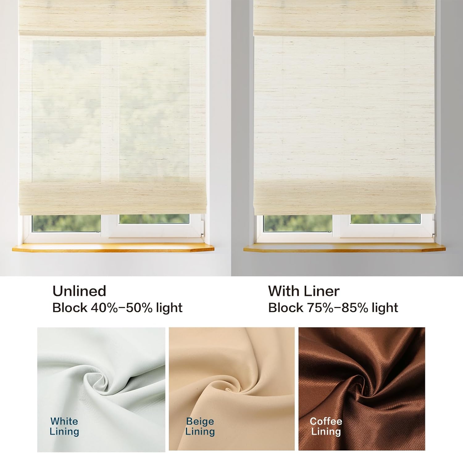 Natural Cordless Bamboo Jute Roman Shade, Customized Woven Wood Natura Roman Window Shade Light Filtering Roman Shade for Kitchen Indoor Windows, Easy to Install