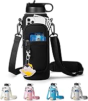 RRegen Hydro Flask Water Bottle Holder with Strap & Phone Pocket - Sling Carrier for 32oz 40oz Bottles, Hiking Camping Travel Sleeve for Men Women