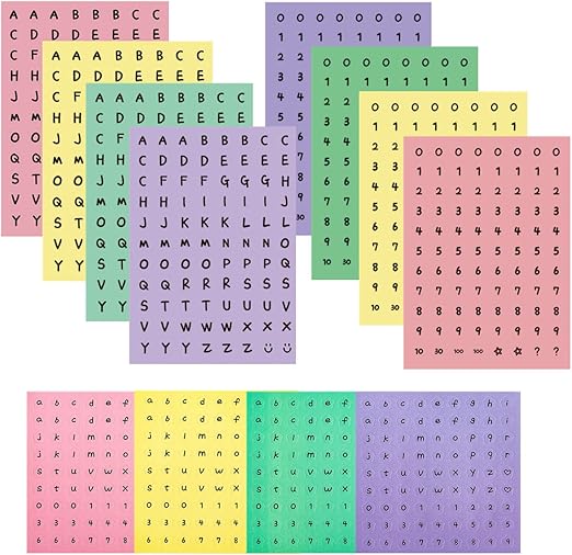 Morices 12 Sheets Mini Alphabet and Number Stickers, Colorful 1028pcs