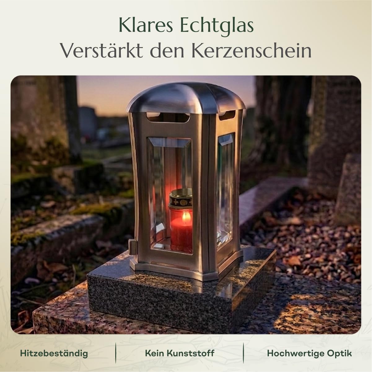 designgrab Grablampe Venezia Edelstahl mit Granitsockel naturgrau 13×13×24 cm – Kristallglas & Magnetverschluss Nero Impala