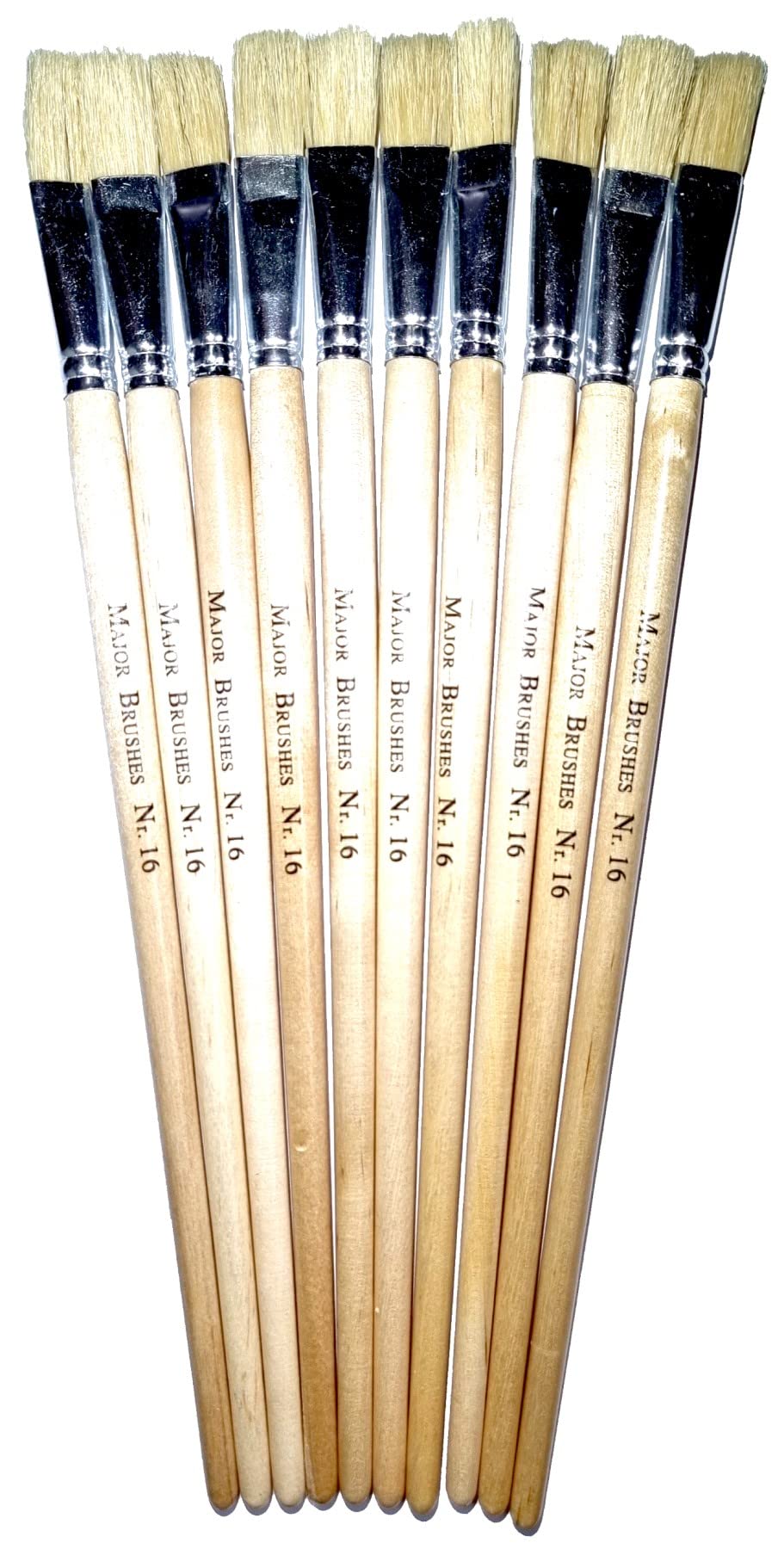Major Brushes Natural Hog Long Flat Brushes - Set Of 10 Size 16