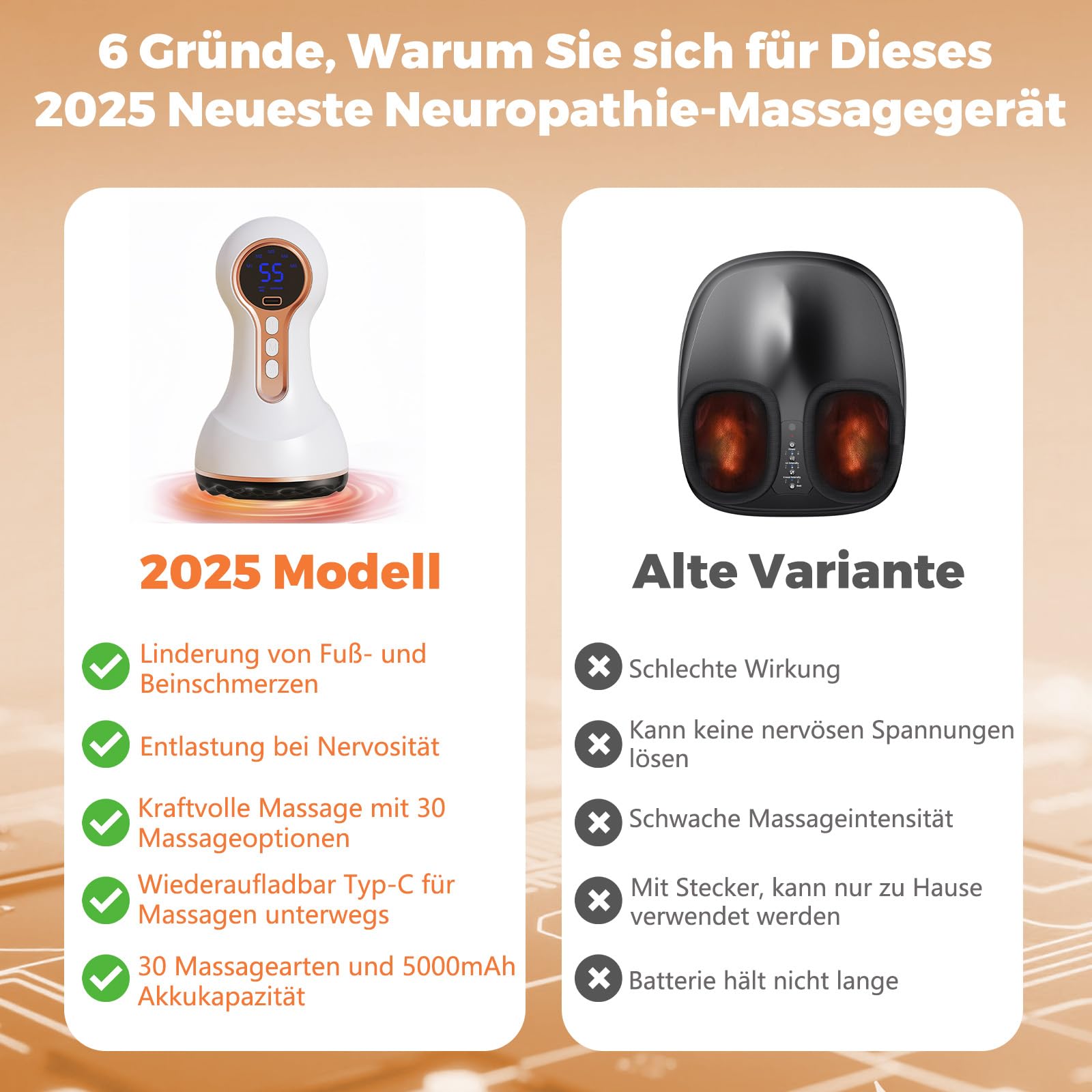 Venopulse Neuropathie Fußmassagegerät, Vibrastone Bein Massagegerät mit Wärmefunktion und Vibration, Fussmassagegerät