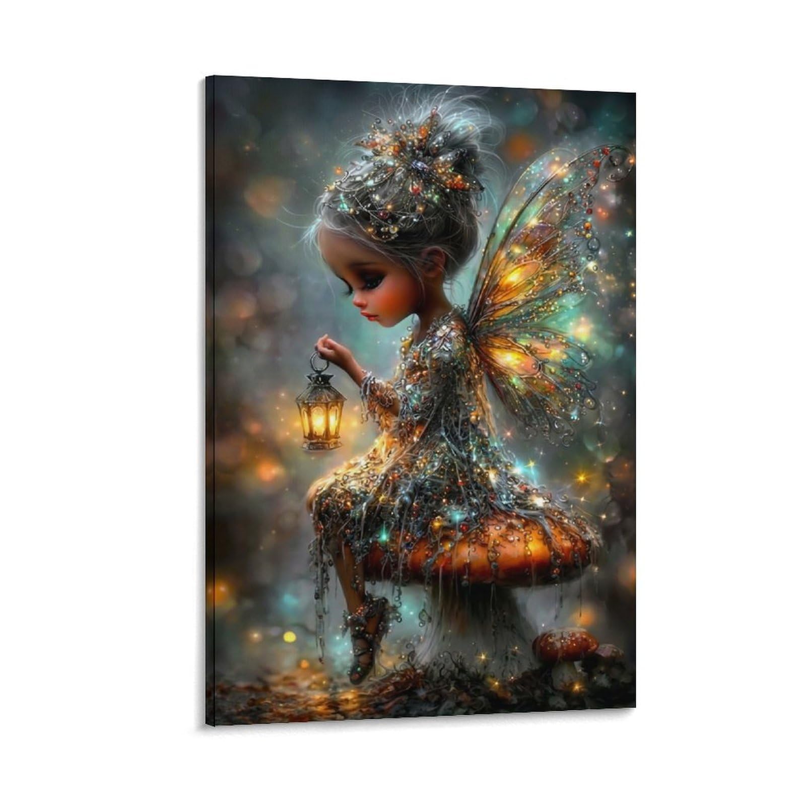 DHBANEIOK Fairy with Lantern Poster Artwork Canvas Prints Picture Modern Canvas Wall Art Picture Wall Hanging for Bathroom Wall Decor 24x36inch(60x90cm)