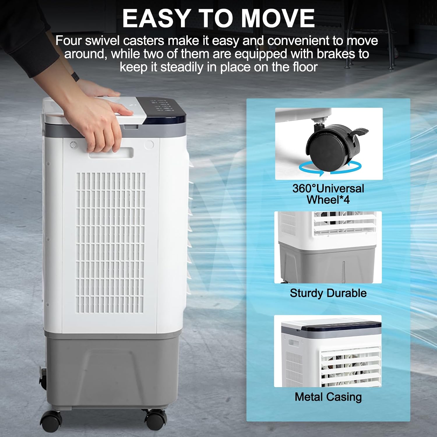 Evaporative Air Cooler, 5.28 Gal Portable Swamp Cooler with Auto Oscillating, Remote, 3 Speeds, 12H Timer & 4 Ice Packs, 3-IN-1 Humidifying Cooling Fan Indooor Patio Garage