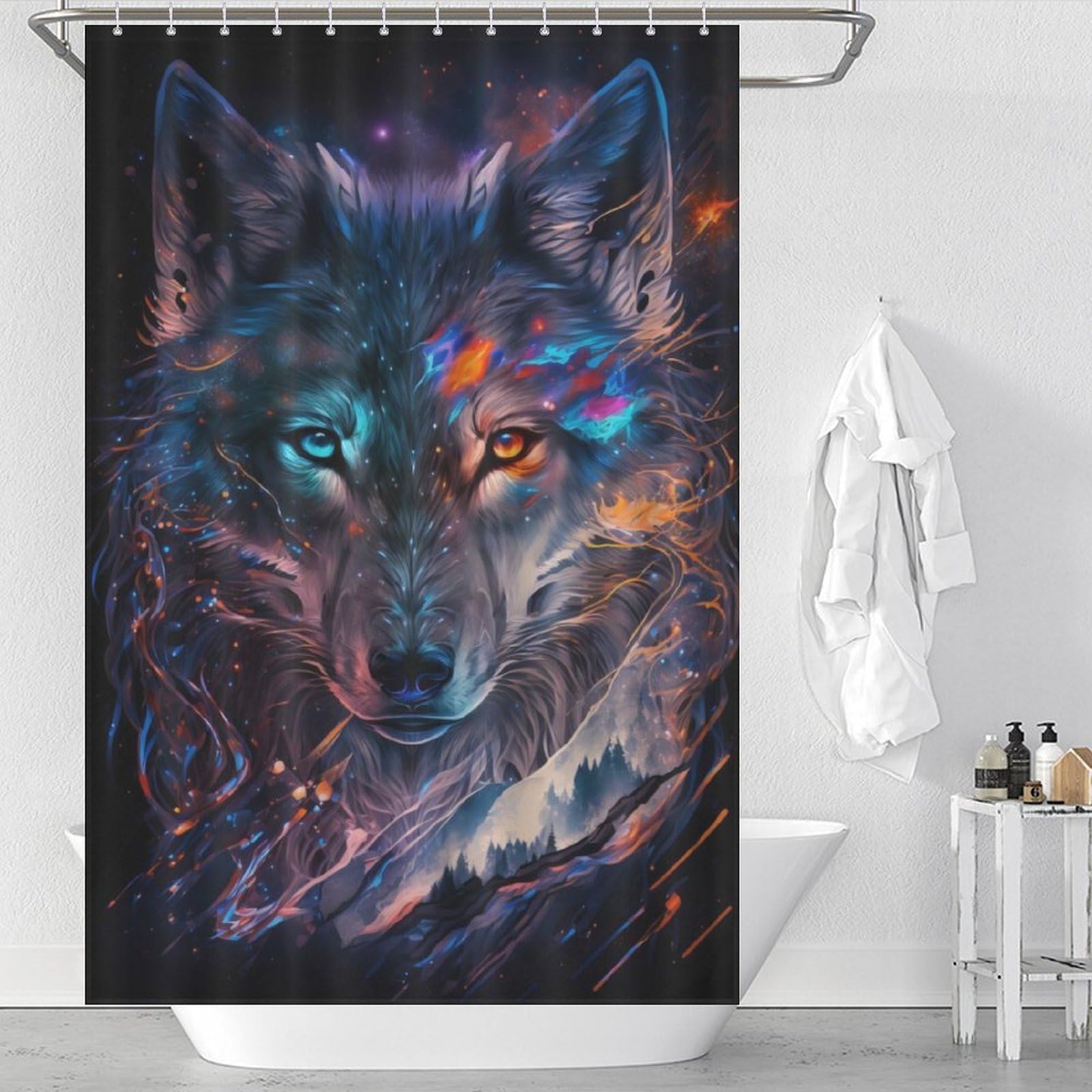 Rideau de douche loup de la nébuleuse rideau salle de bain lavable 122x183