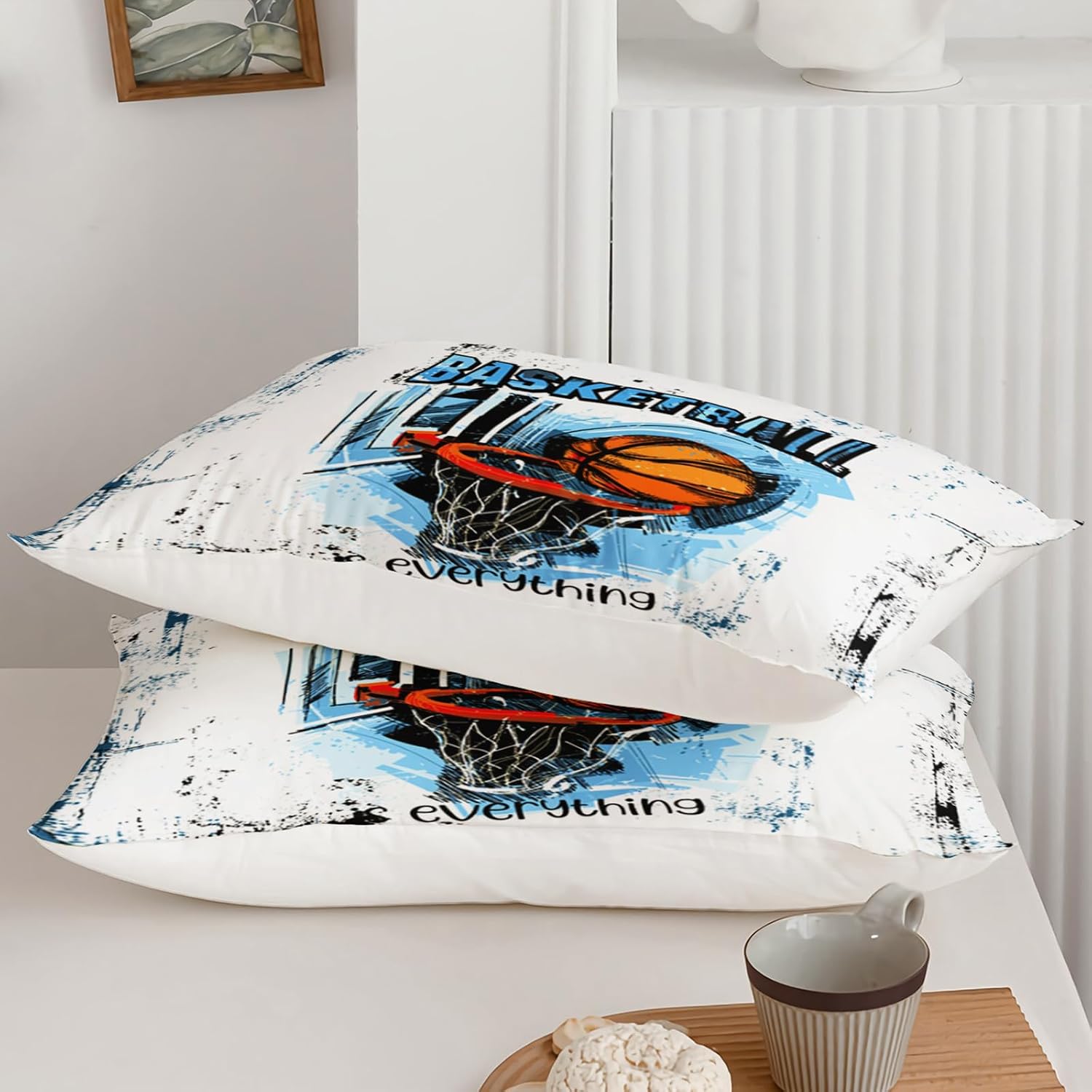 AILONEN Basketball Duvet Cover Set Boys Sports Bedding Set Queen Size,Graffiti Hand Drawn Style Comforter Cover,1 Quilt Cover + 2 Pillowcases,3 Pieces,Soft Microfiber