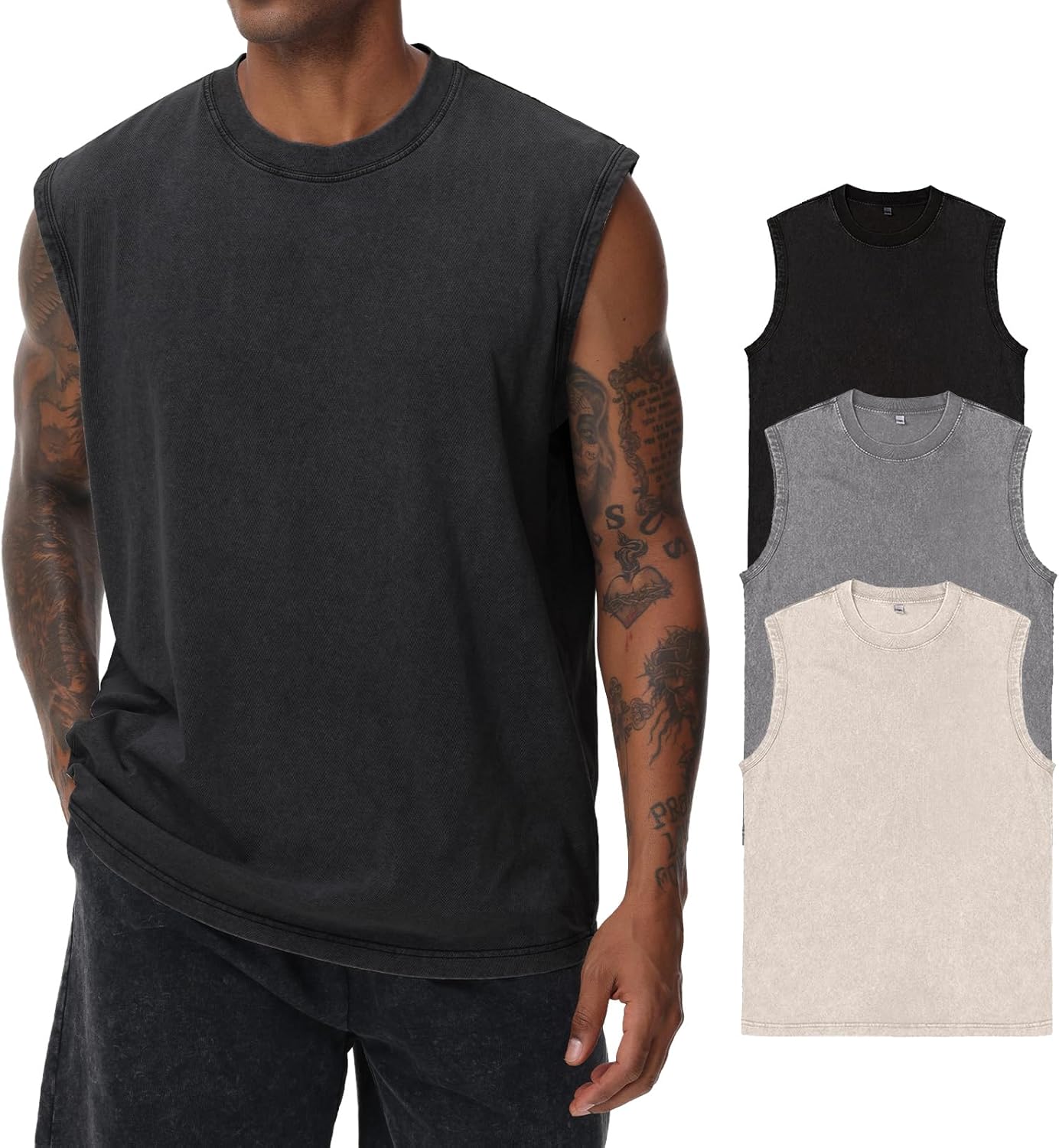 Mens Cotton Sleeveless Tank Tops Cut Off Muscle Gym T Shirts Running Beach Loose Fit Tees