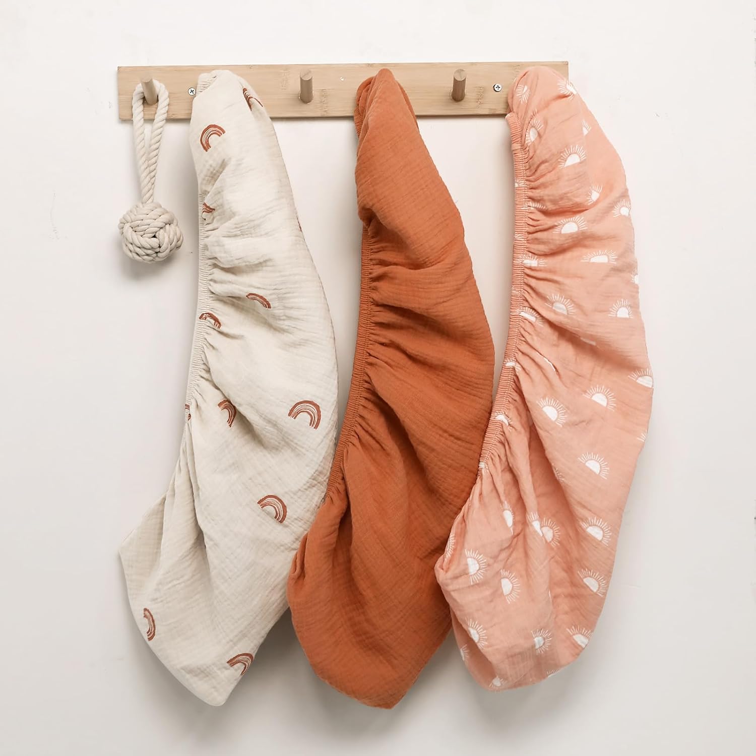 Gllquen Baby Muslin Bassinet Sheets 3 Pack, Breathable Elastic Cozy Fitted Cotton Bassinet Mattress Sheet for Baby Boy Girls, Fit for Hourglass Oval Rectangular Cradle Pad Sheets 33"x17"(Rainbow) - Image 8