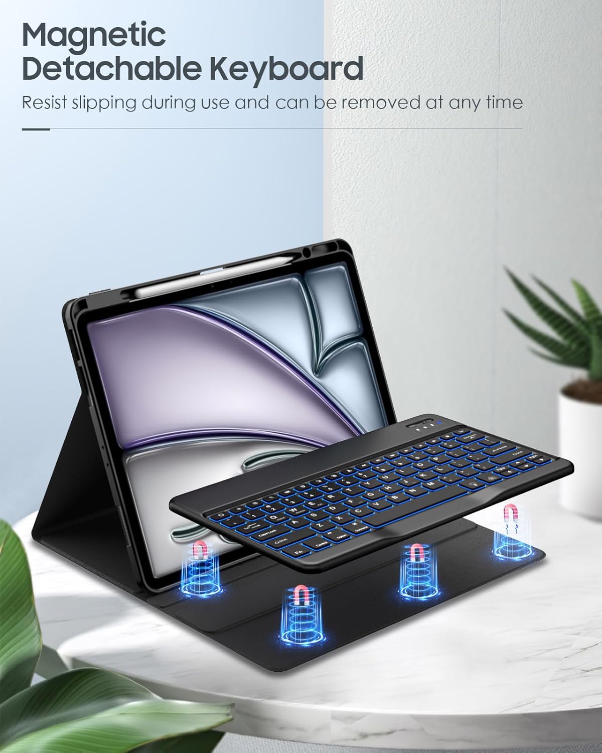 iPad case adjusted to a viewing angle with anti-slip grooves visible