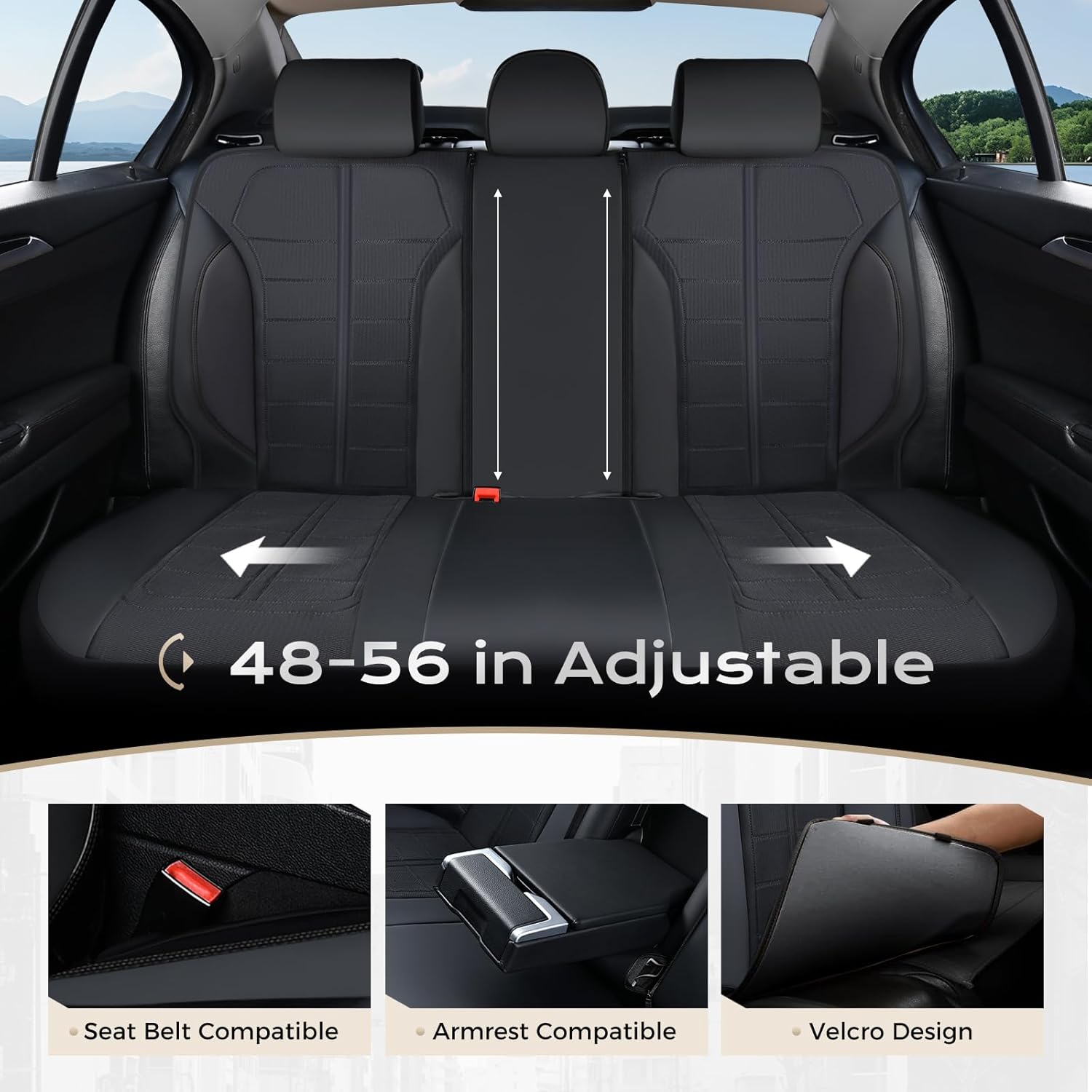 Coverado 3D Air Mesh Car Seat Cover Full Set, Sports Carbon Fiber Design, Breathable Seat Protectors Airbag Compatible Comfort Universal for Most Cars, Van,Trucks, SUV, Black