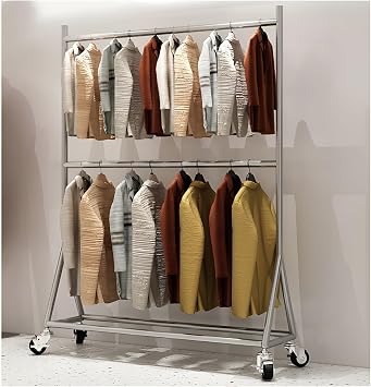 HeavyDuty Stainless Steel Double Rod Garment Rack 143 lbs Capacity Lockable Wheels Easy Assembly Adjustable Height Perfect for Home & Retail 100 x 40 x 185 cm
