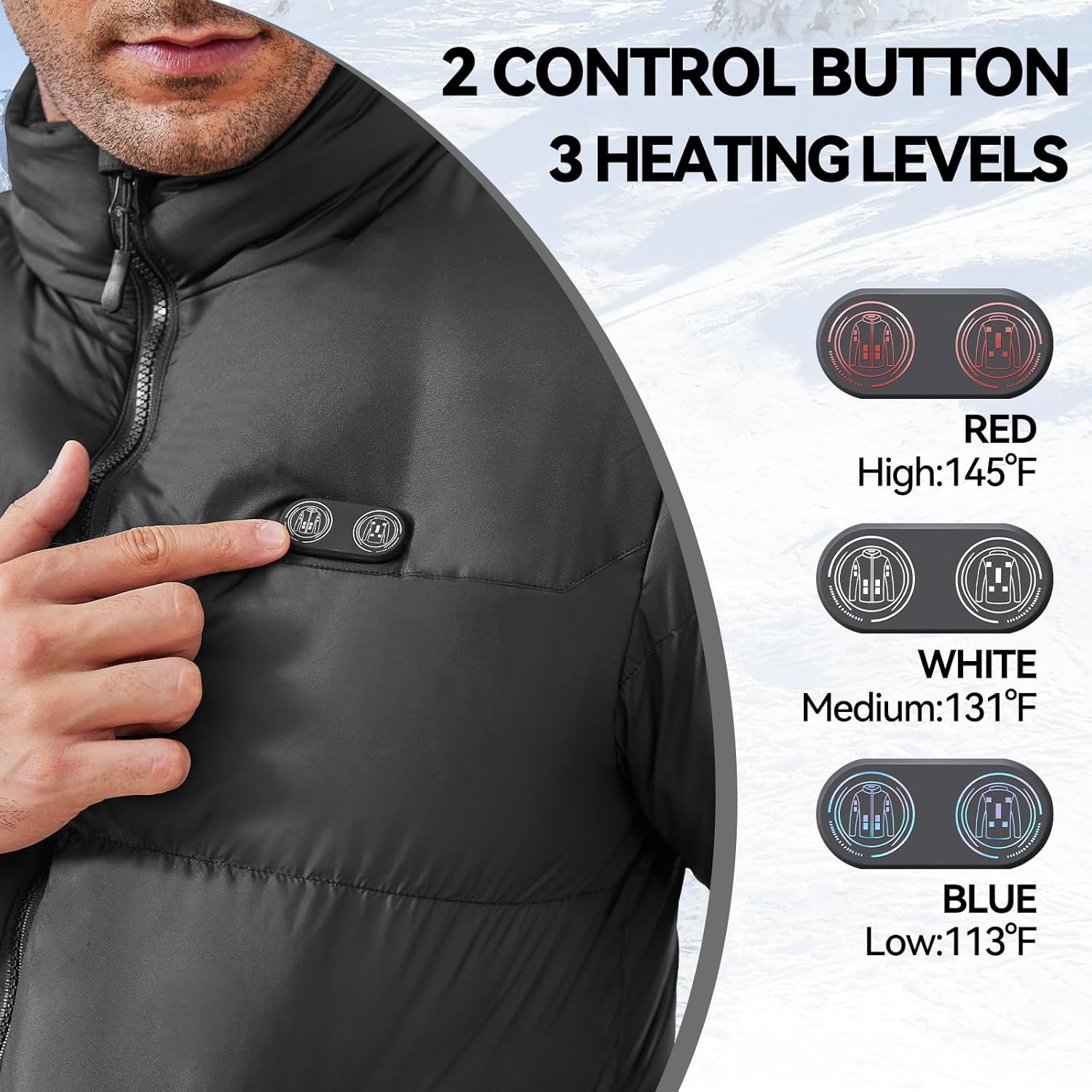 Heated Coat for Men with 12 Heating Zones and 7.4V 16000mAh Battery Pack - Image 3
