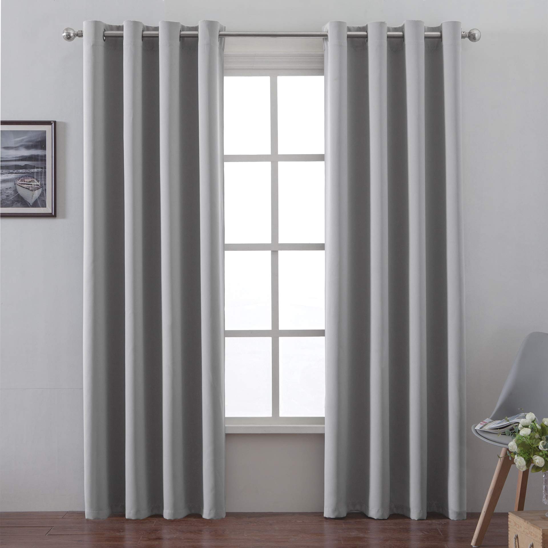 Moss Room Darkening Blackout Curtains Thermal Insulated Draperies with Grommet Top for Living Room, Lt Grey, 52 x 84 inch, 2 Panels