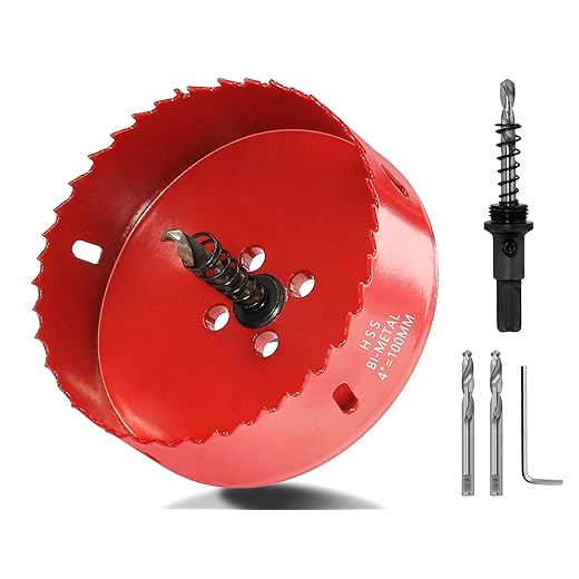 Luomorgo 100mm/4" Hole Saw, 1.4 inch Cutting Depth HSS Bi-Metal Hole Cutter for Wood Cornhole Boards Plastic Drywall & Metal Sheet