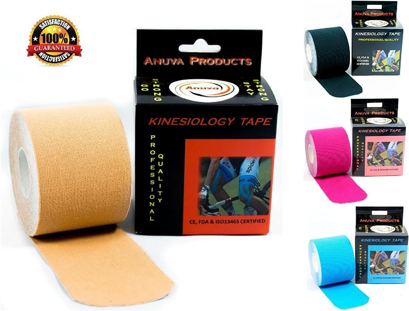 Kinesiology Tape - Downloadable Kinesiology Taping Instructions - Professional Quality (Finger Print Tape) - 2 Inch x 16.4 Feet Uncut Rolls - Waterproof Tape - Sport Tape - Kinesio Tape.