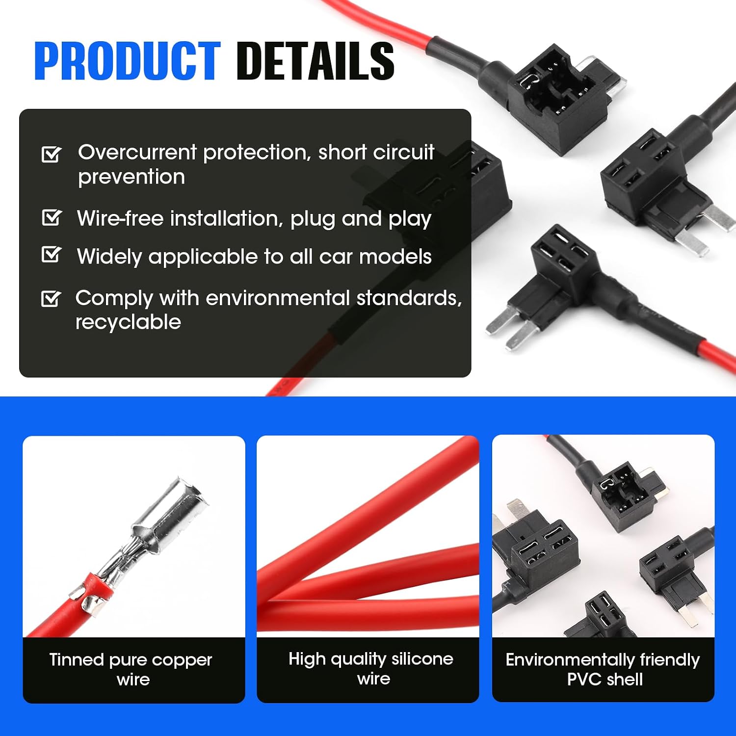 4 Pack 12V Car Add-a-Circuit Fuse Tap Adapter, Micro2 Blade Fuse Taps with 20 Pcs Fuses (10A/15A/20A/25A/30A), ATO ATC ATM APM Fuse Holder Jumper for Cars Trucks Boats