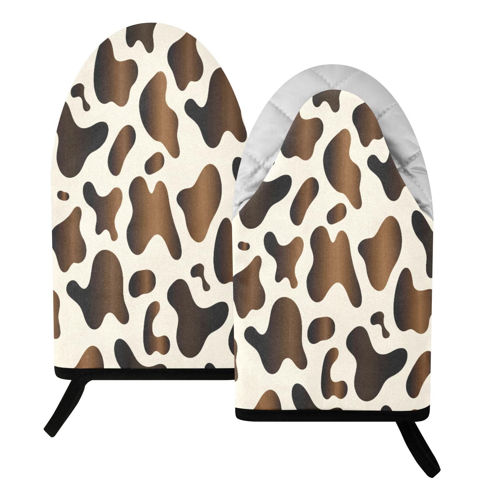 BURSTDDY Cow Print Oven Mitt,Heat Resistant Kitchen Mitts for Cooking