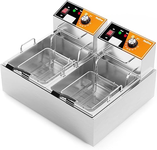 Miniatura 3 de Freidora eléctrica de acero inoxidable de 20 L21 cuartos de galón, freidora comercial de gran capacidad con cesta, 3400 W 110 V freidora de encimera