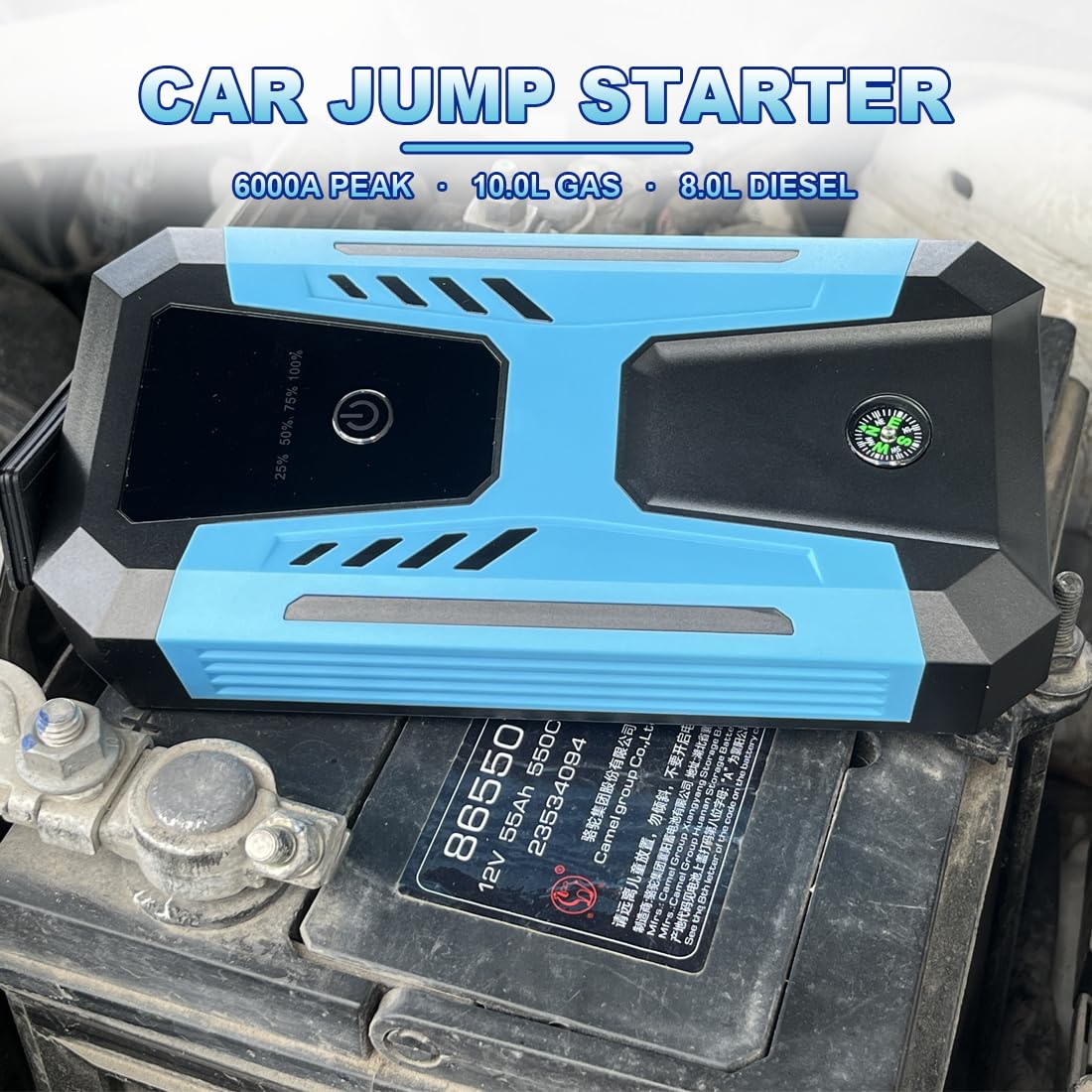 A9 Auto Starthilfe 6000A für 8.0L Gas und 5.0L Diesel, 12V Auto Jump Box