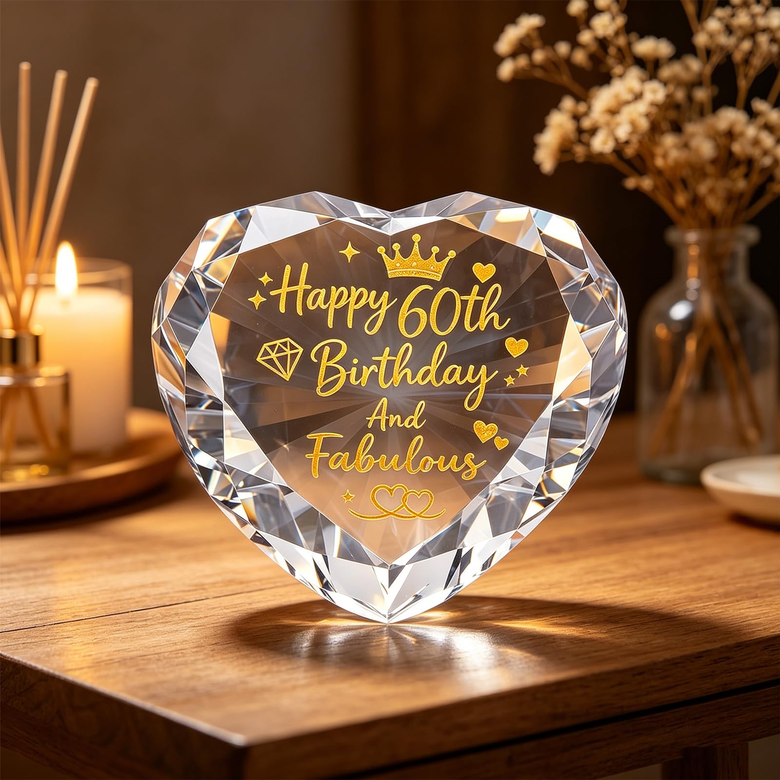 PUQGAOIP 60th Birthday Gifts for Women - Heart Shaped Crystal Diamond Milestone Keepsake - Unusual 60th Birthday Gifts for Mum Grandma Wife - 60th Birthday Gift