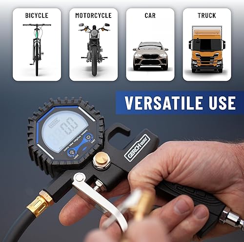 Miniatura 7 de Medidor digital de presión de neumáticos con inflador (3-200 PSI), portabrocas de aire de alta resistencia y accesorios de compresor con portabrocas