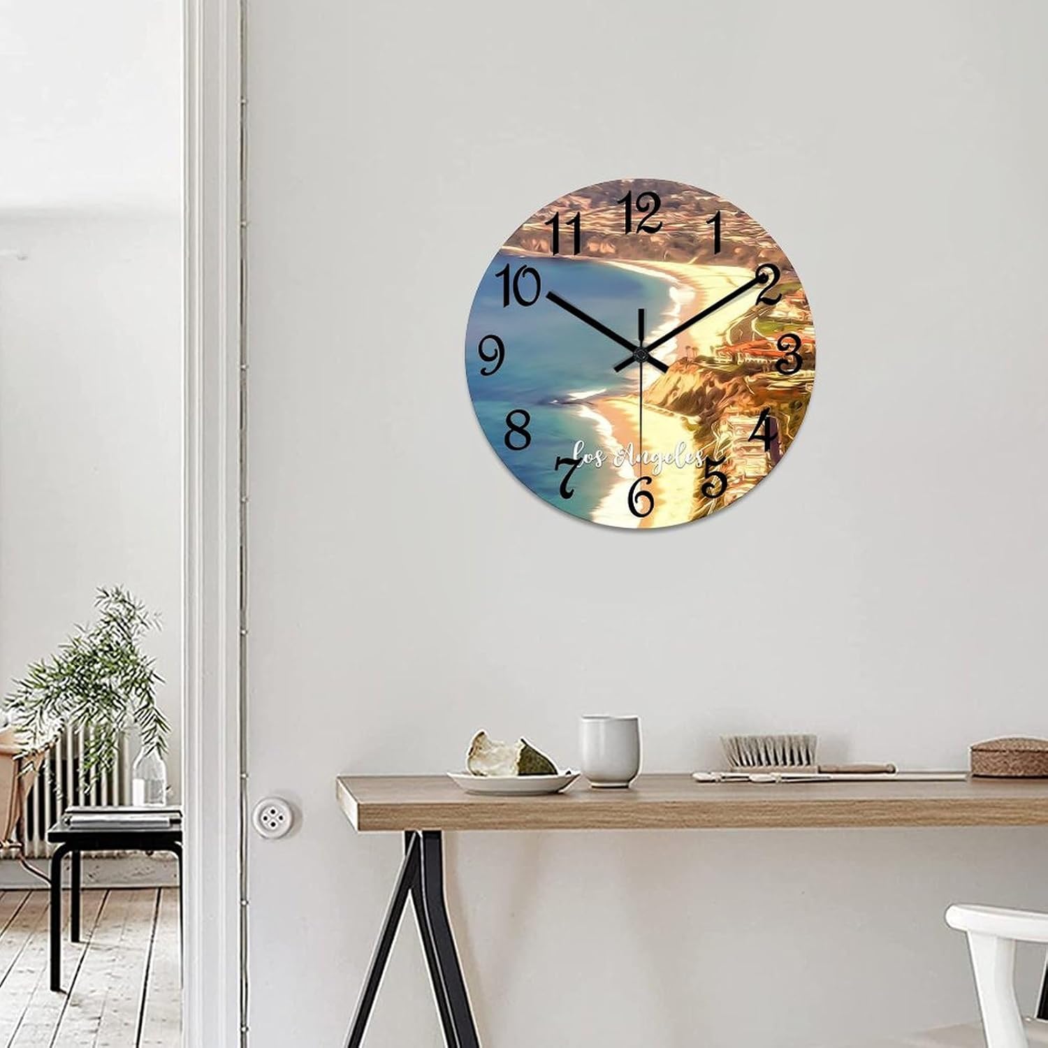 Los Angeles Decorative Wood Clock Los Angeles City View Clocks for Wall Battery Operated Silent Clocks for Bathroom Bedroom 12x12in New Home Housewarming Gift
