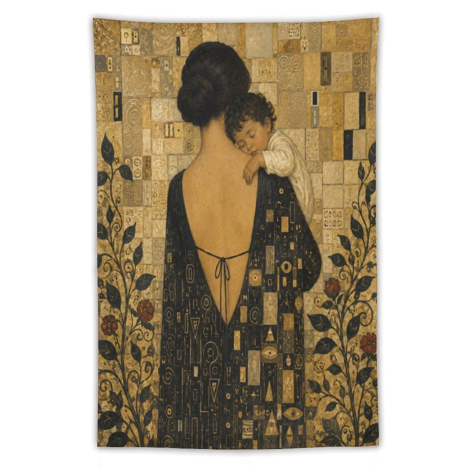 H3B8U2Y5 Mother and Child Embrace Wall Tapestry, Intimate Figurative