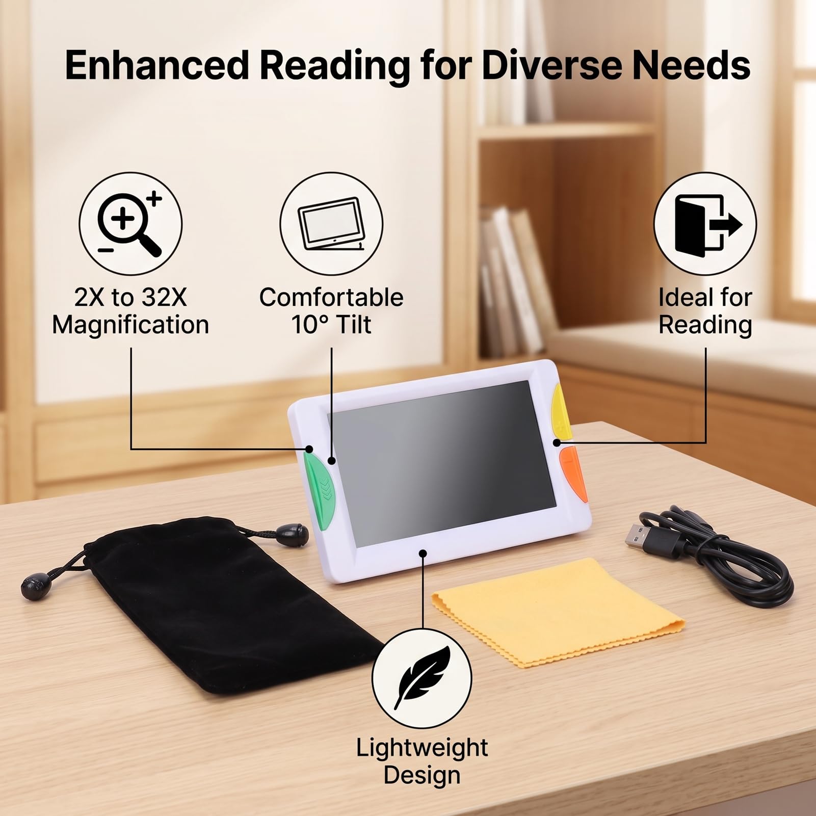 Luocute Lupa de Vídeo de 4,3 Pulgadas, Ayuda de Lectura con Lupa Electrónica con Zoom 2X-32X
