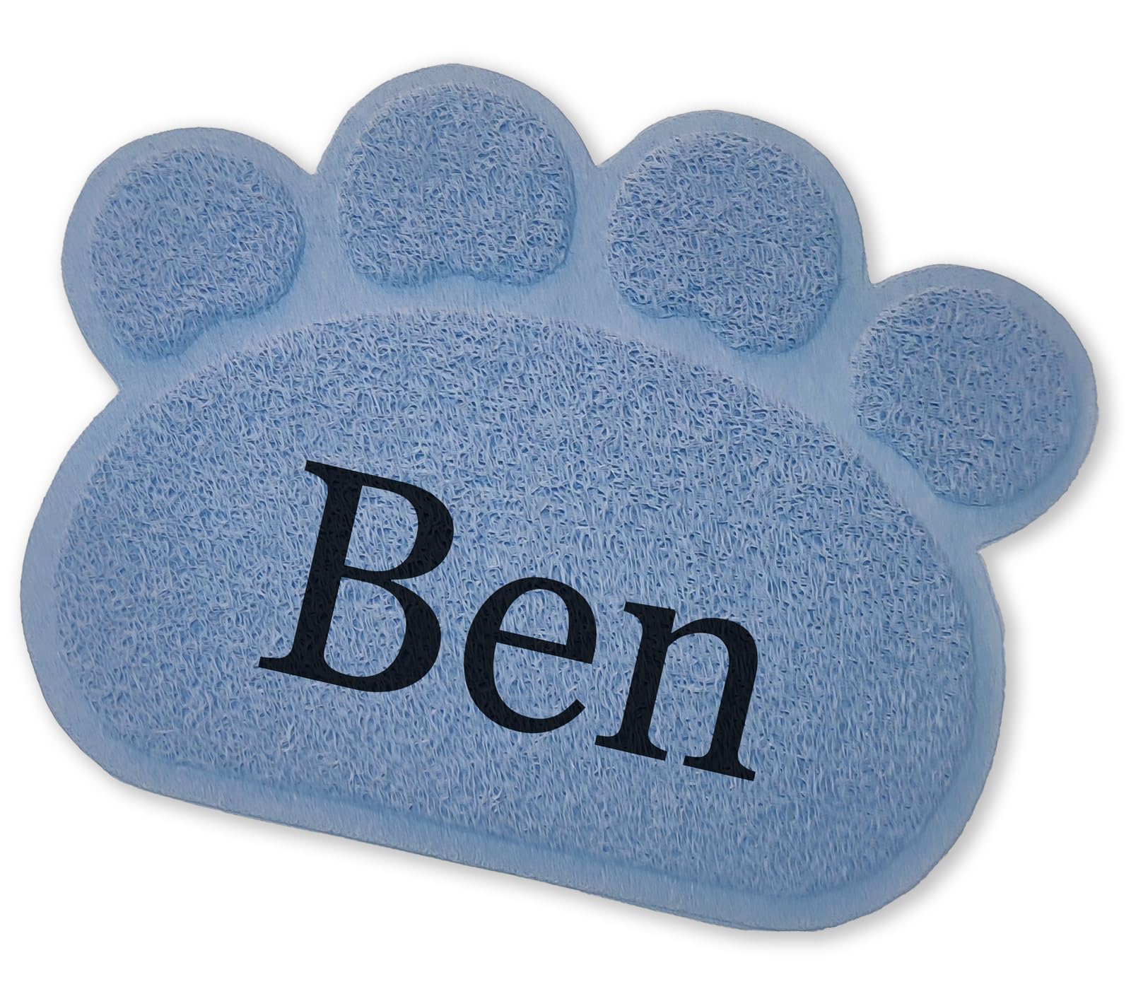 Personalised Non Slip Dog Feeding Mat, Rubber Pet Placemat Gift in Paw Print Shape (Light Blue)