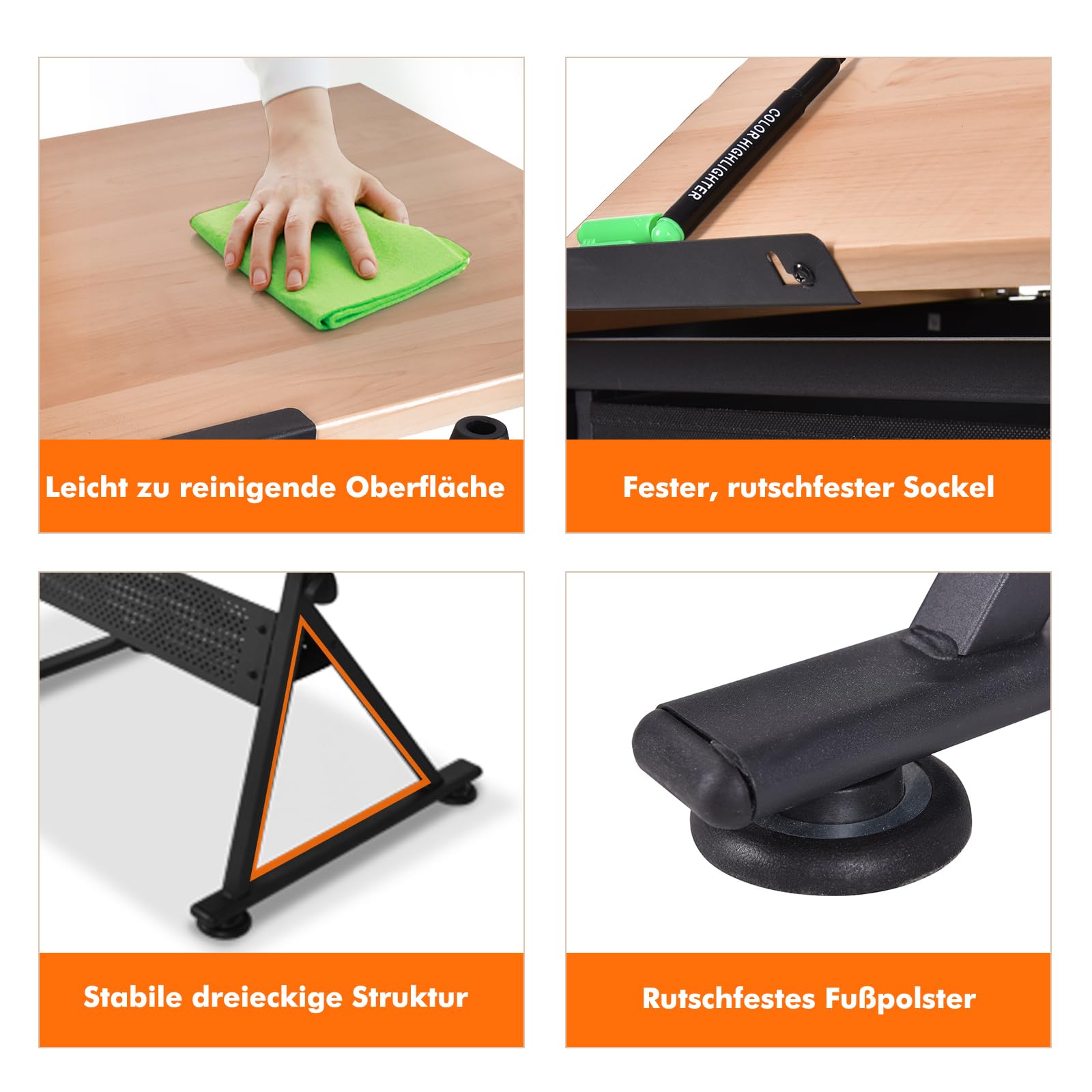 RELAX4LIFE Zeichentisch Höhenverstellbar Neigbar mit Schubladen & Hocker, 110 x 69,2 x 73,5-98 cm, Architektentisch mit Zwei Tischplatten, Professionaler Kunsttisch aus Holz