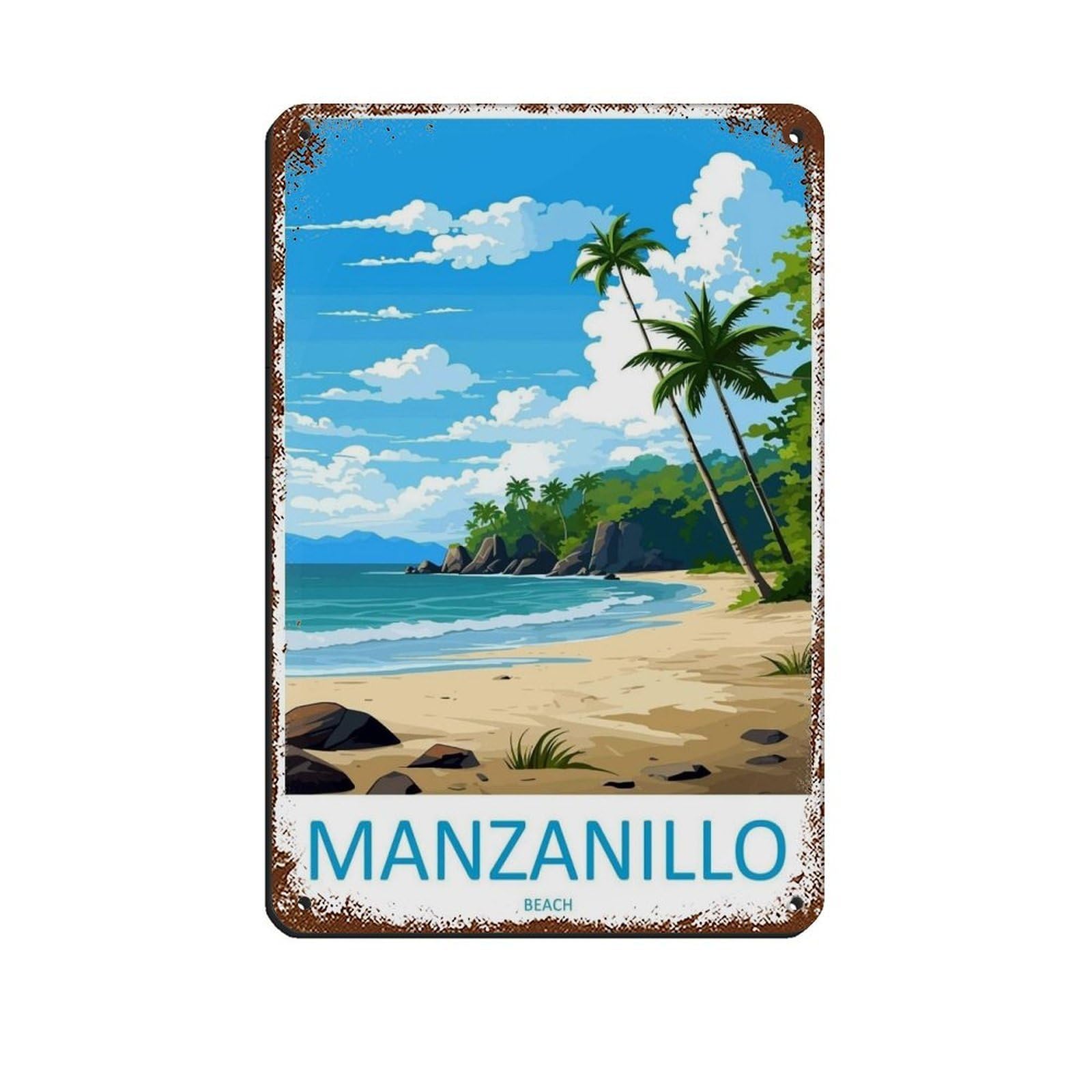 Manzanillo Beach Travel Art Costa Rica (78) Tin Sign Vintage Metal Pub Club Cafe Bar Home Wall Art Decoration Poster Retro 8x12inch(20x30cm)