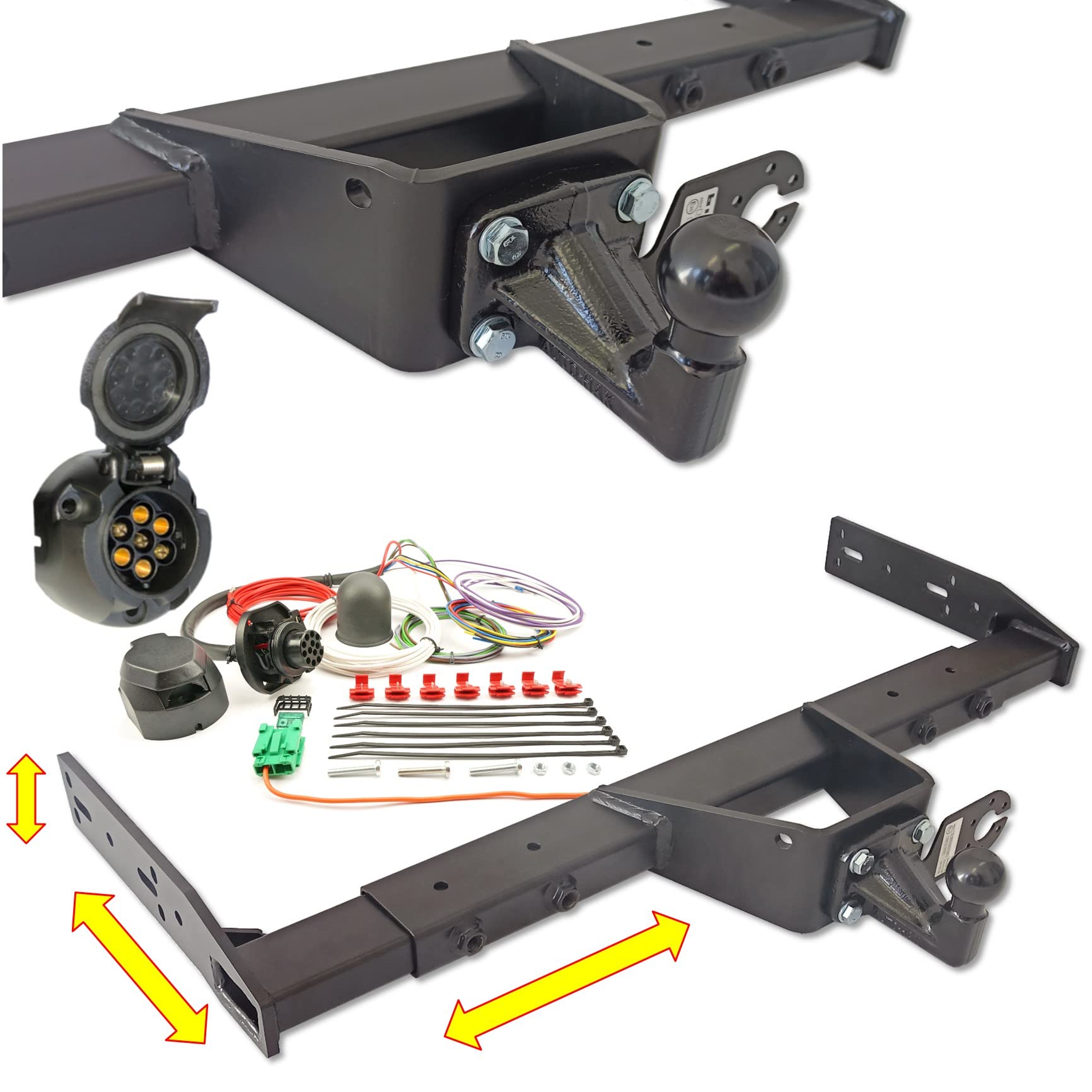 Attelage de remorque universel variable - pour campeur, camping-car, caravane, tombereau, un camione, voiture de livraison (avec kit électrique 7 broches)