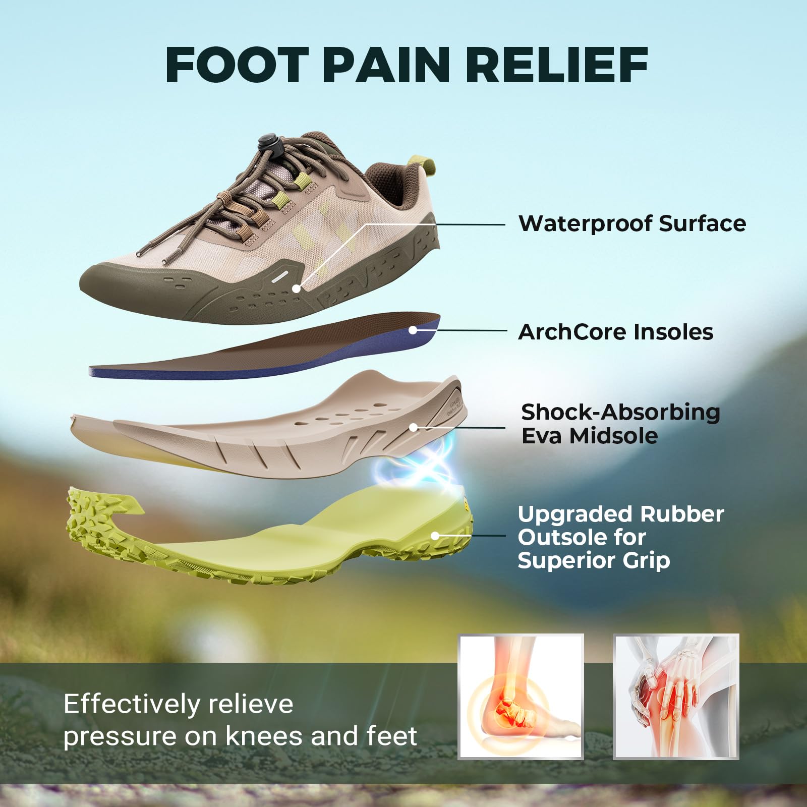 FitVille Scarpe da Escursionismo Uomo Extra Larghe Impermeabili e Antiscivolo Sneakers da Trekking Scarpe Sportive per Camminare e Outdoor