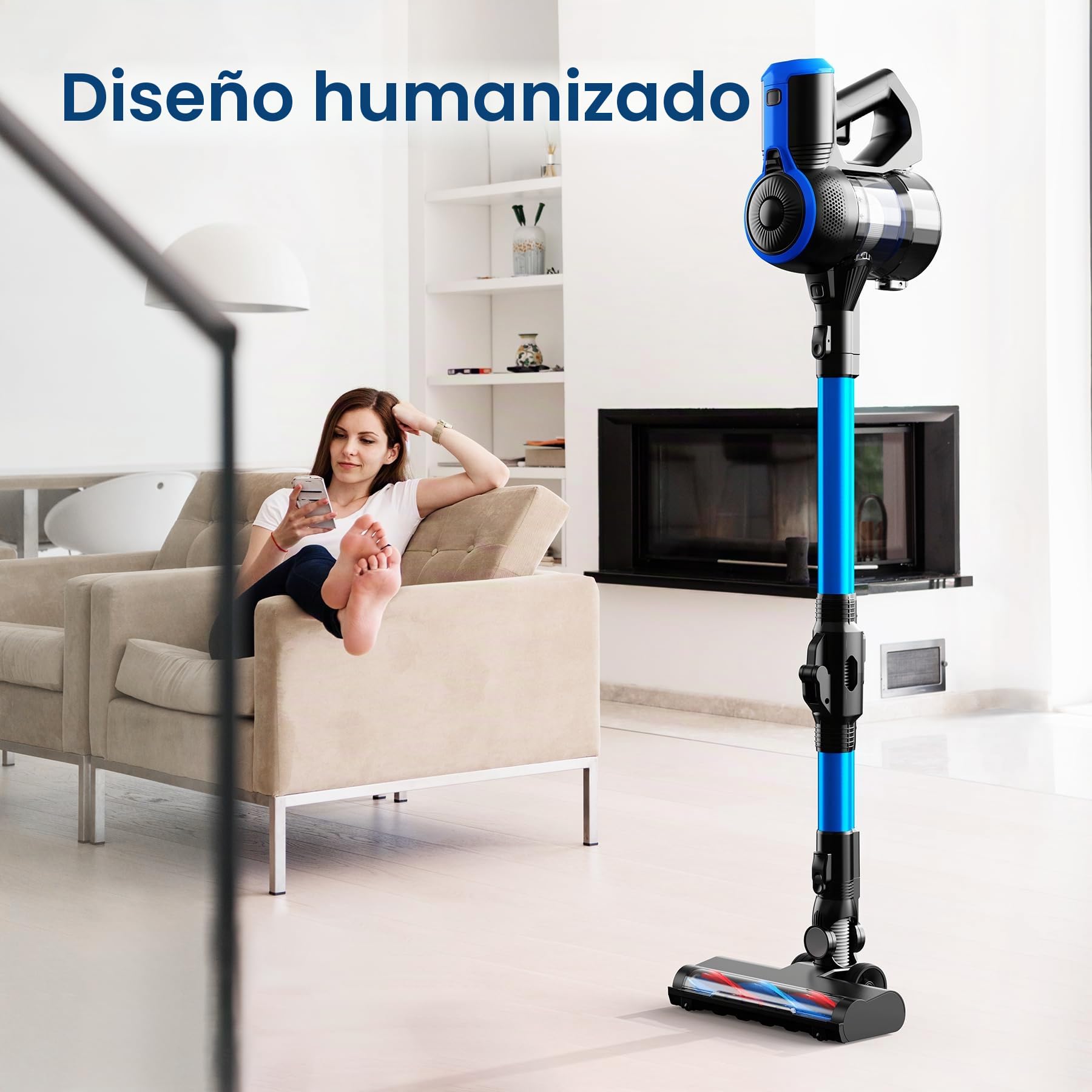 VEGREM Aspiradora Sin Cable 25KPA, Aspirador Escoba Sin Cable 160W con 2 Modos, Escoba Aspiradora Sin Cable con Varilla Plegable 180°, Luces LED, Easy-Stand, 40 Minutos de duración
