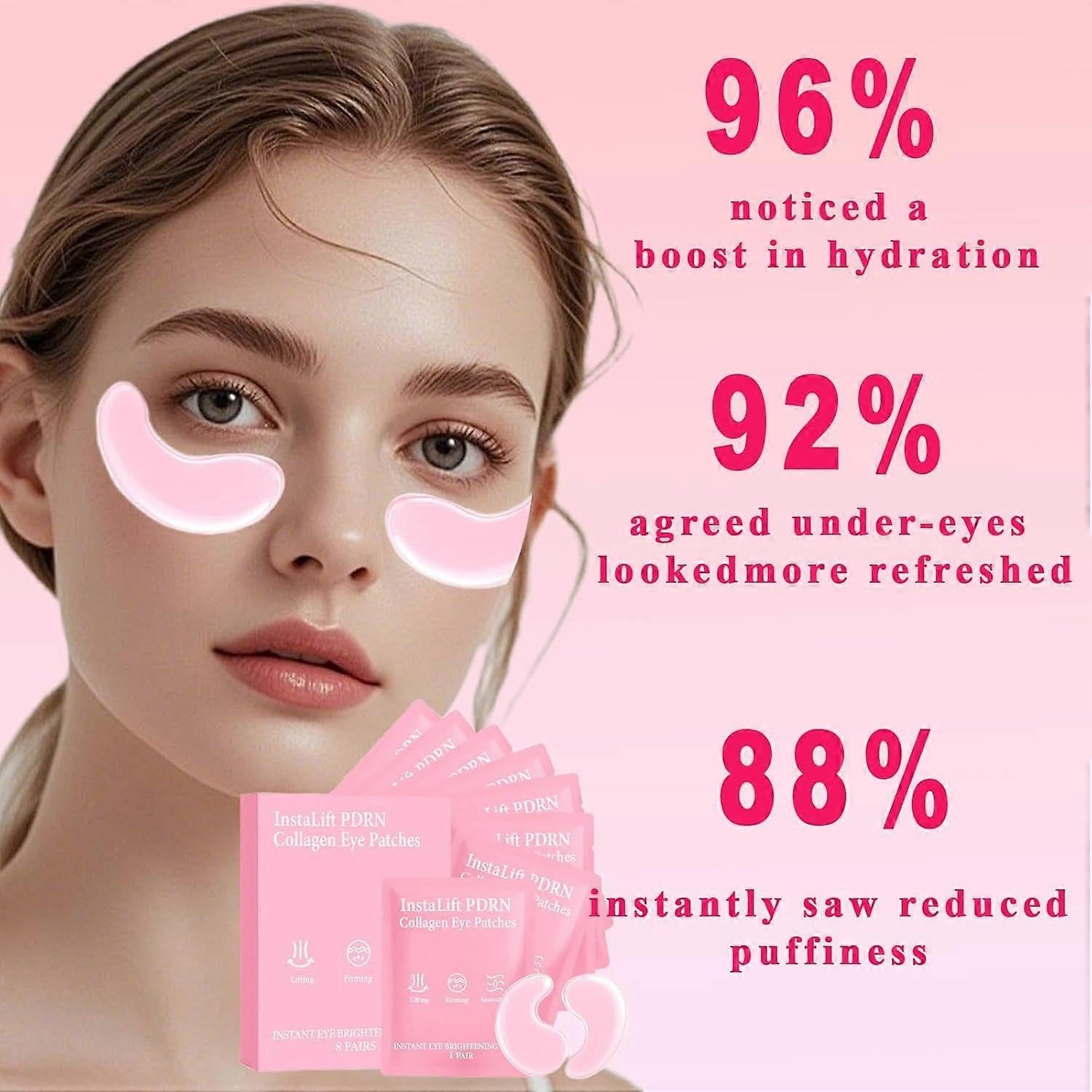 Instalift PDRN & Collagen Eye Patches for Dark Circles & Puffiness, Pdrn Eye Patches, Hydrogel Under Eyes Masks to Reduce Wrinkles & Undereye Bags (2Pack 16Pairs