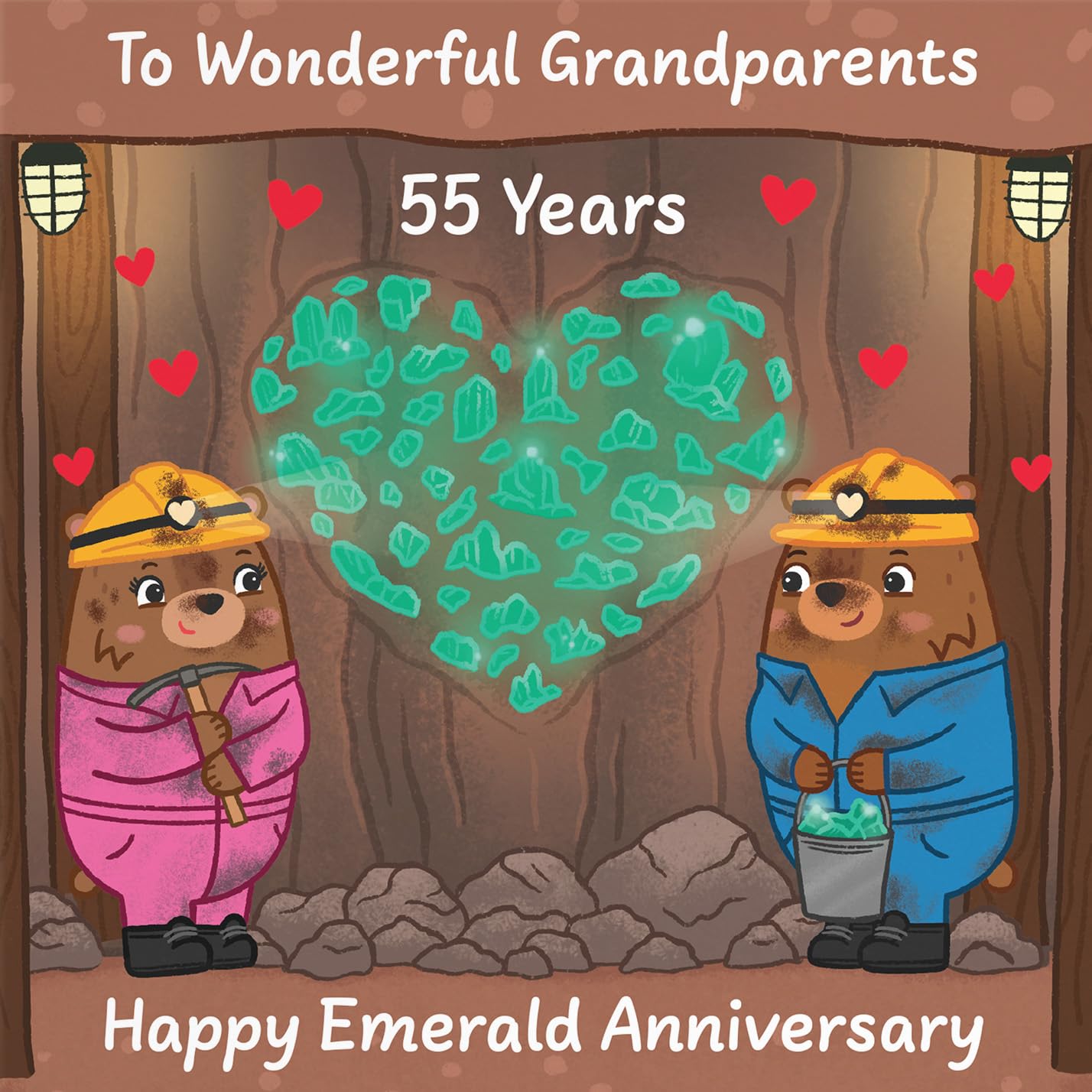 Hunts England - Grandparents 55th Anniversary Card - Emerald Anniversary - 55 Years - Cute Fun Bears Card - Love Story Collection - Image 2