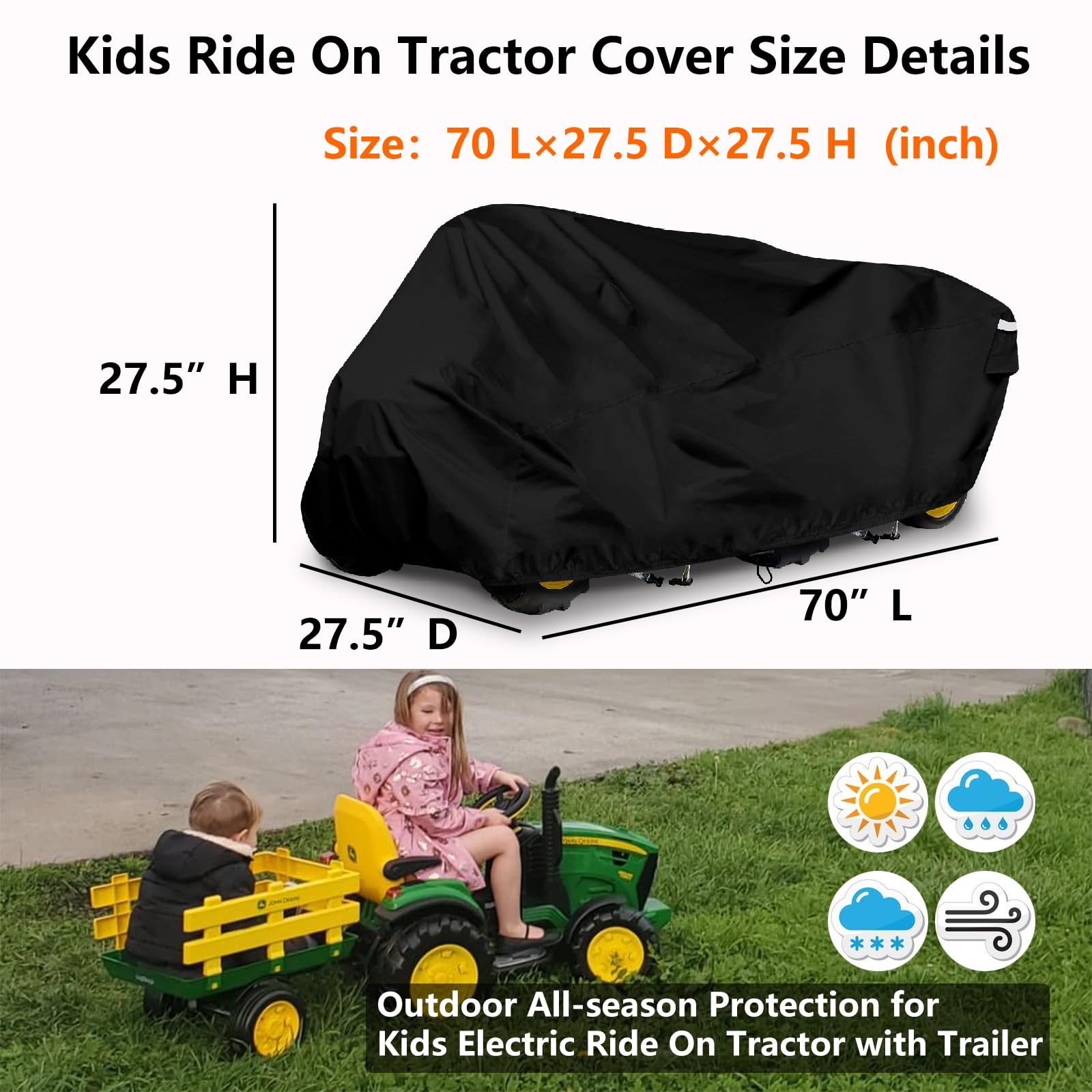 Kids Ride On Tractor Cover Power Wheels Covers Kids Ride On Toy Car cover for Tractor with Trailer, Outdoor Waterproof UV Resistant Fade Resistant All Season Protective, Black