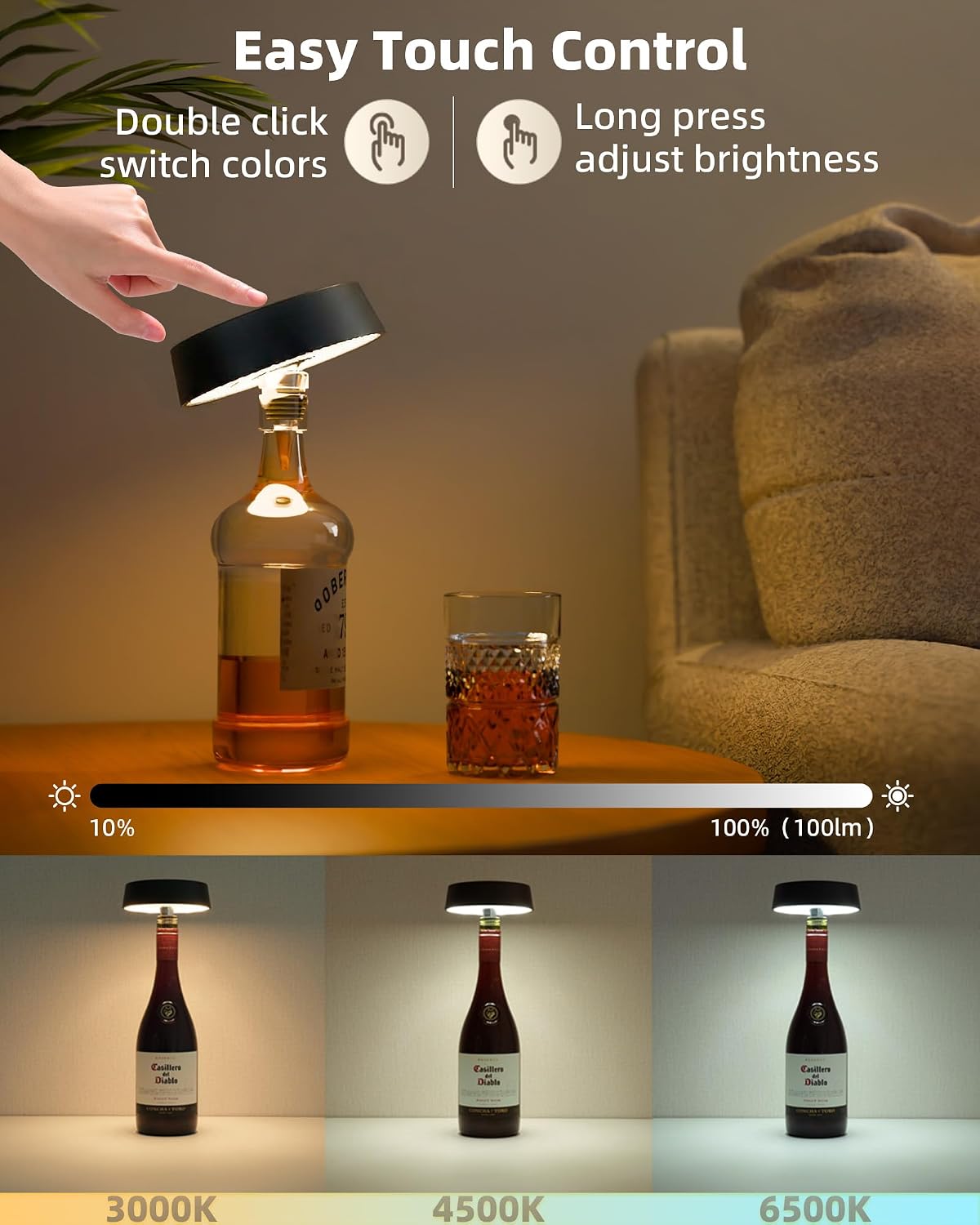 Wireless Bottle Lamp, Rechargeable Wine Bottle Lights for Liquor Bottles image 4