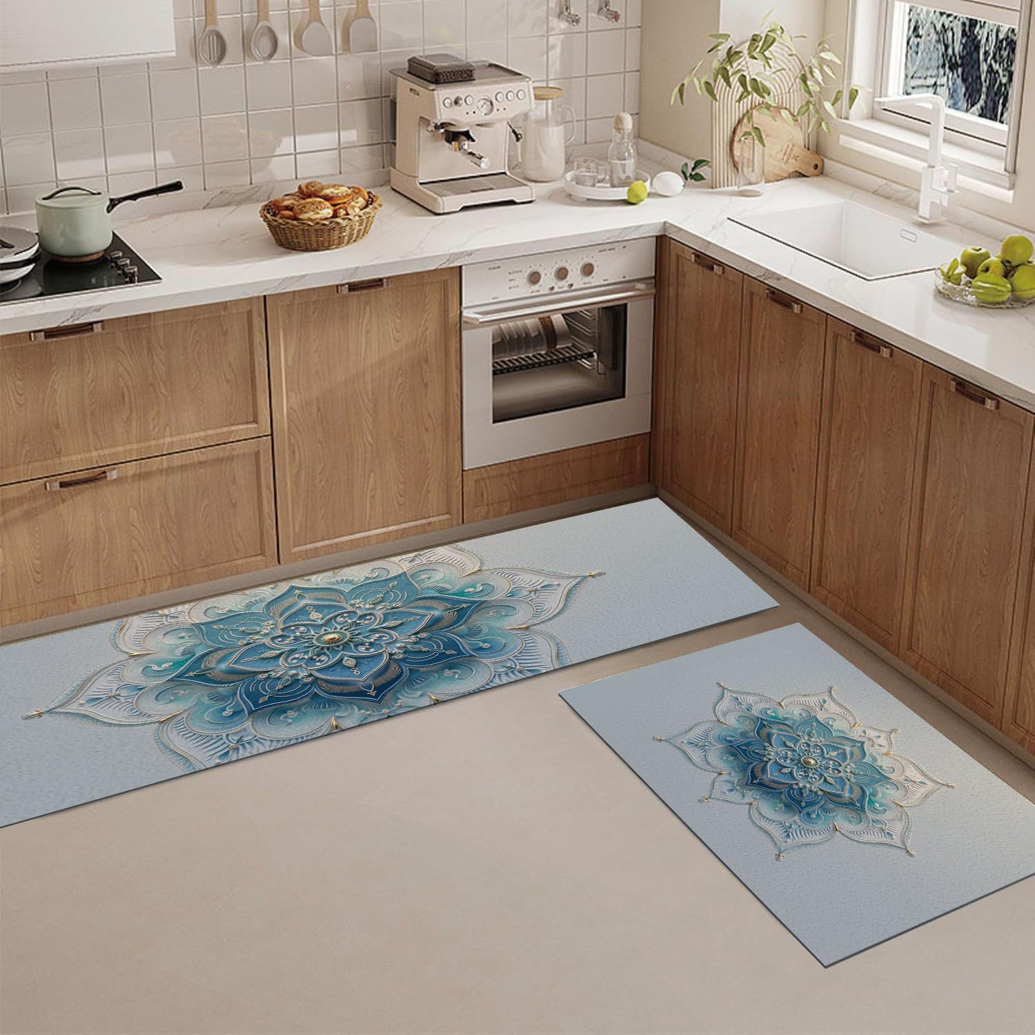 Alfombrillas de cocina lavables de geometría étnica antideslizante
