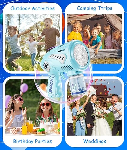 Miniatura 8 de Boerfmo Pistola de burbujas  Pistola de burbujas espaciales de 72 agujeros con luz LED  Máquina de burbujas recargable para niños  Juguetes regalos