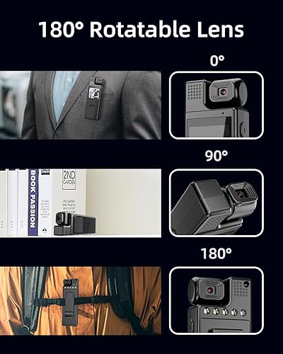 Miniatura 2 de Cámara corporal 64G con grabación de video, cámara de policía HD de 1080P con lente giratoria de 180, visión nocturna y batería de 6 horas de