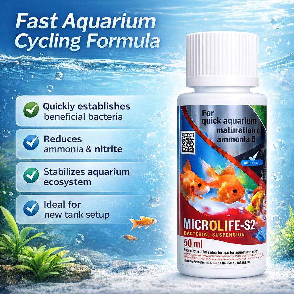 VAYINATO Aquatic Remedies Micro Life S2 Beneficial Bacteria Liquid Bacterial Suspension For Quick Aquarium Maturation And Ammonia And Nitrite Removal (50 Ml)