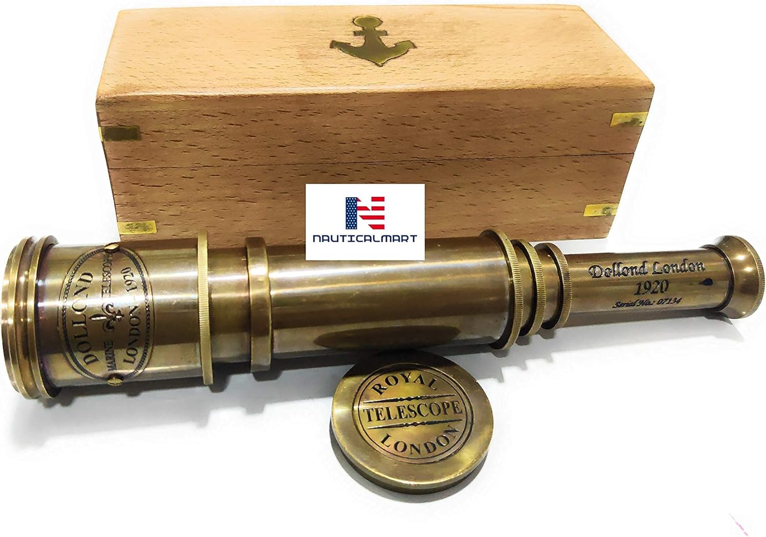 Pirate Brass Telescope, Spyglass Collapsible Monocular Decorative Telescope with Glass Optics for Travel, Hiking, Hunting, Navigation with High Resolution, with Lid and Antique Finish