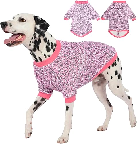 Miniatura 15 de LovinPet Pijamas extra grandes para perra, ropa de perro actualizada con tela de franela cálida con estampado de platos Granny Chic rosa, suéter