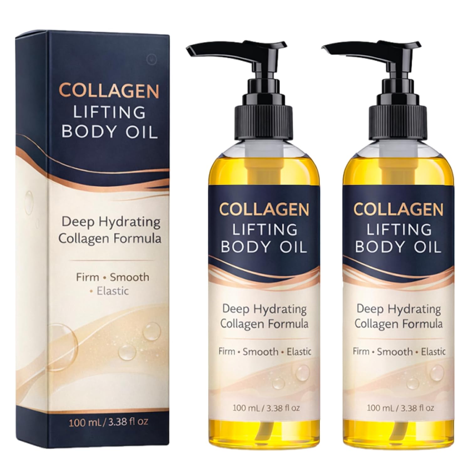 Collagen Lifting Body Oil, Collagen Oil for Skin Tightening for Women & Men, Deep Hydrating, Firm Sagging Skin, Lightweight Daily Body Care, 3.38 Fl Oz (2 pcs)