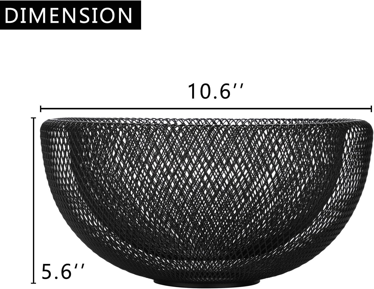 IBWell Metal Wire Woven Fruit Storage Bowl Basket for Kitchen, Large Black Mesh Fruit Stand, for Apple, Pineapple, Banana, Orange, Lemon, Pear, Strawberry, Watermelon (Black, Large)